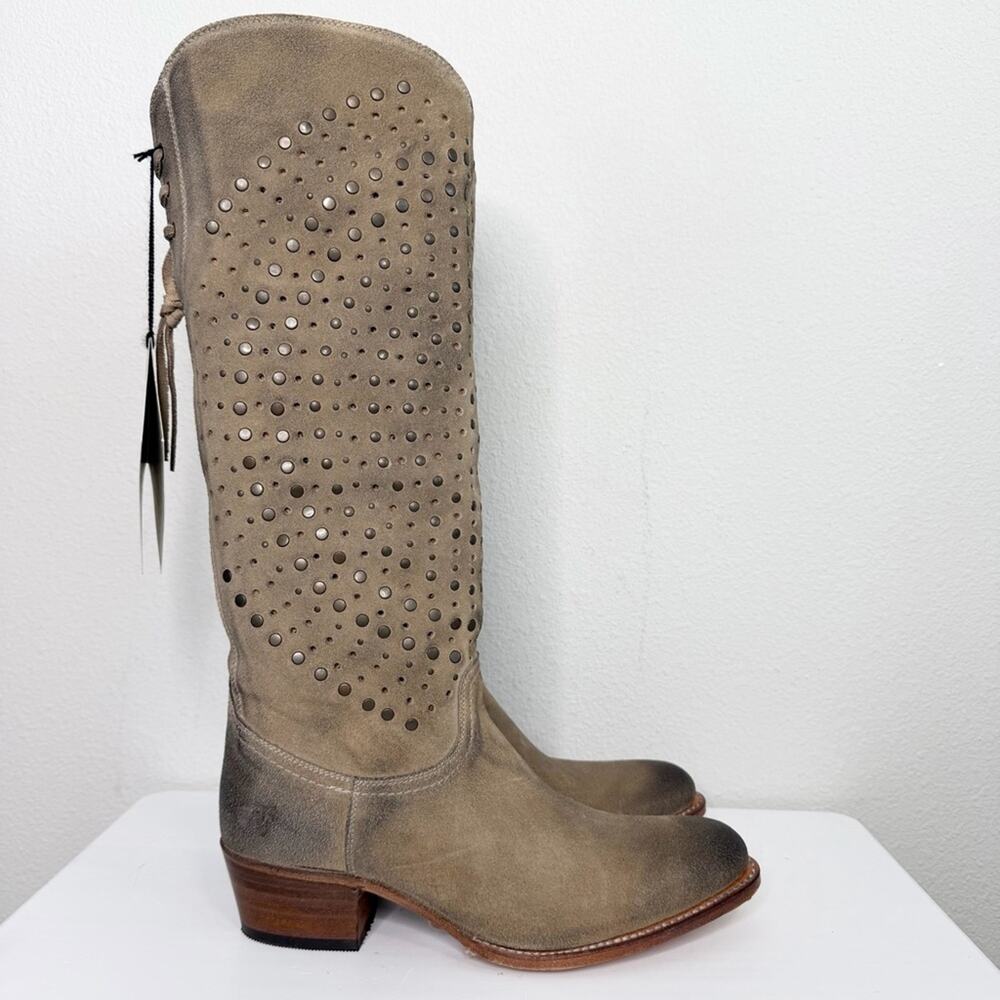 Frye Deborah Studded Suede Boots Tan Knee-High Size 8